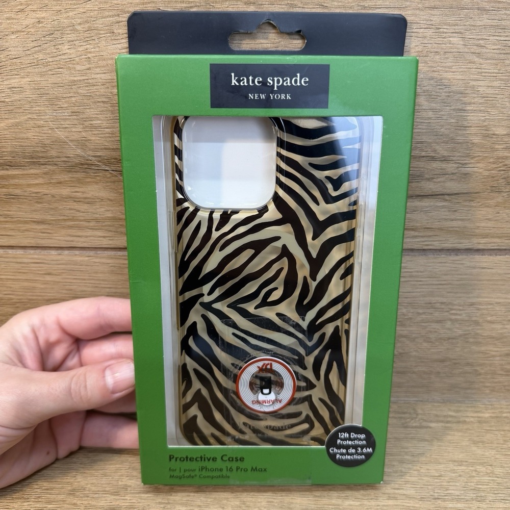Kate Spade Protective iPhone 16 Pro Max Case Zebra Black Clear Tan MagSafe NEW
